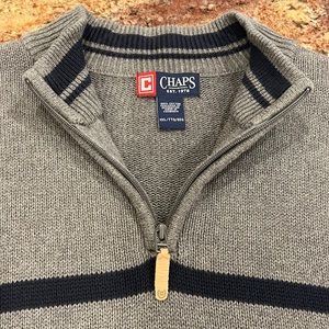 CHAPS Men’s XXL Sweater 100% Cotton, Long Sleeves, Gray/Navy, EUC